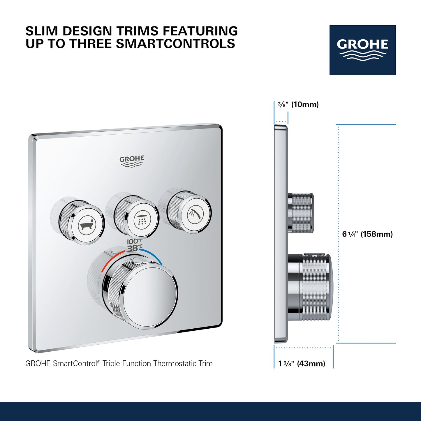 Grohe 29165LS0 Grohtherm Smart Triple Function Thermostatic Trim With Control Module, Without SmartBox, Moon White