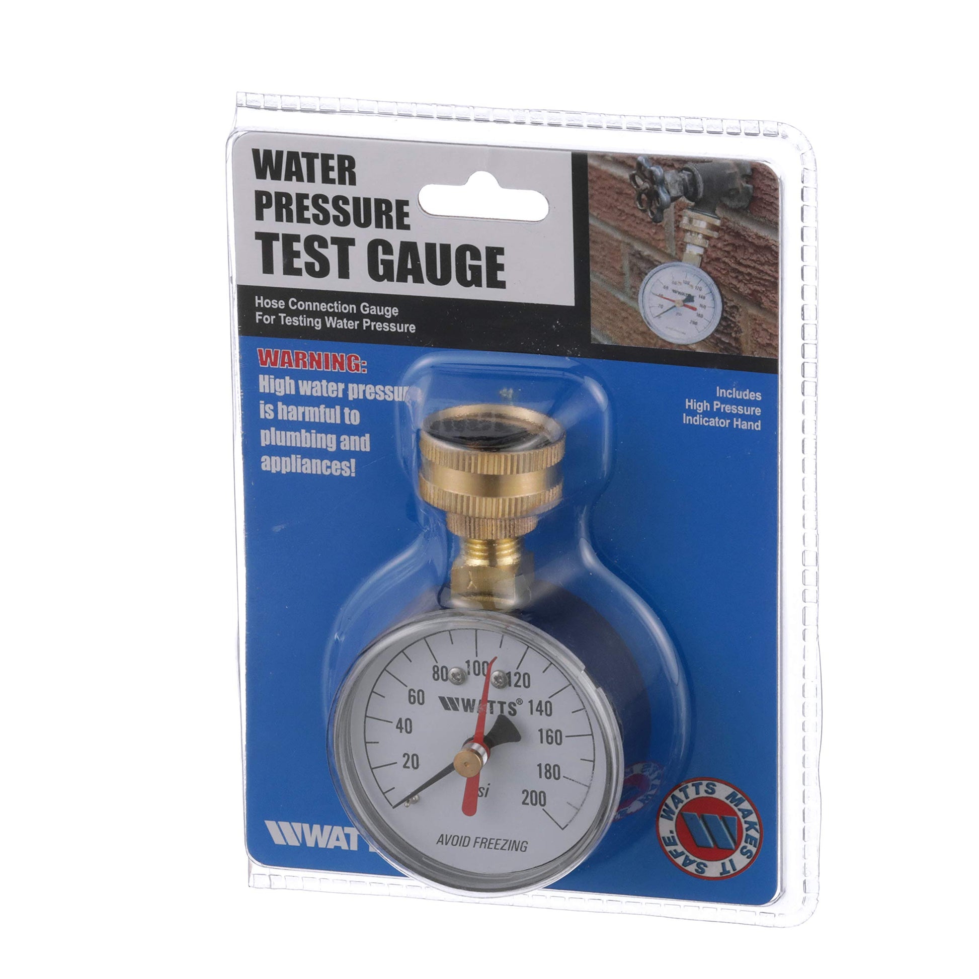 Watts 2-1/2" Hose Connection Water Pressure Test Gauge, 3/4" (20 mm) HT Hose Connection, Copper Alloy, Black Enamel Steel Case, Red Indicator Hands, ASME Type B Accuracy