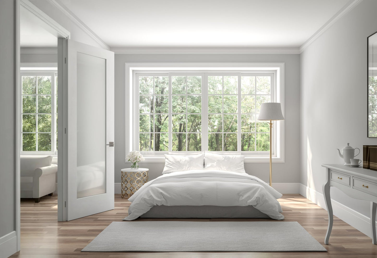30 in. x 80 in.Right-Handed Solid Core White Primed Composite Single Prehung Interior Door Frosted Glass Matte Black