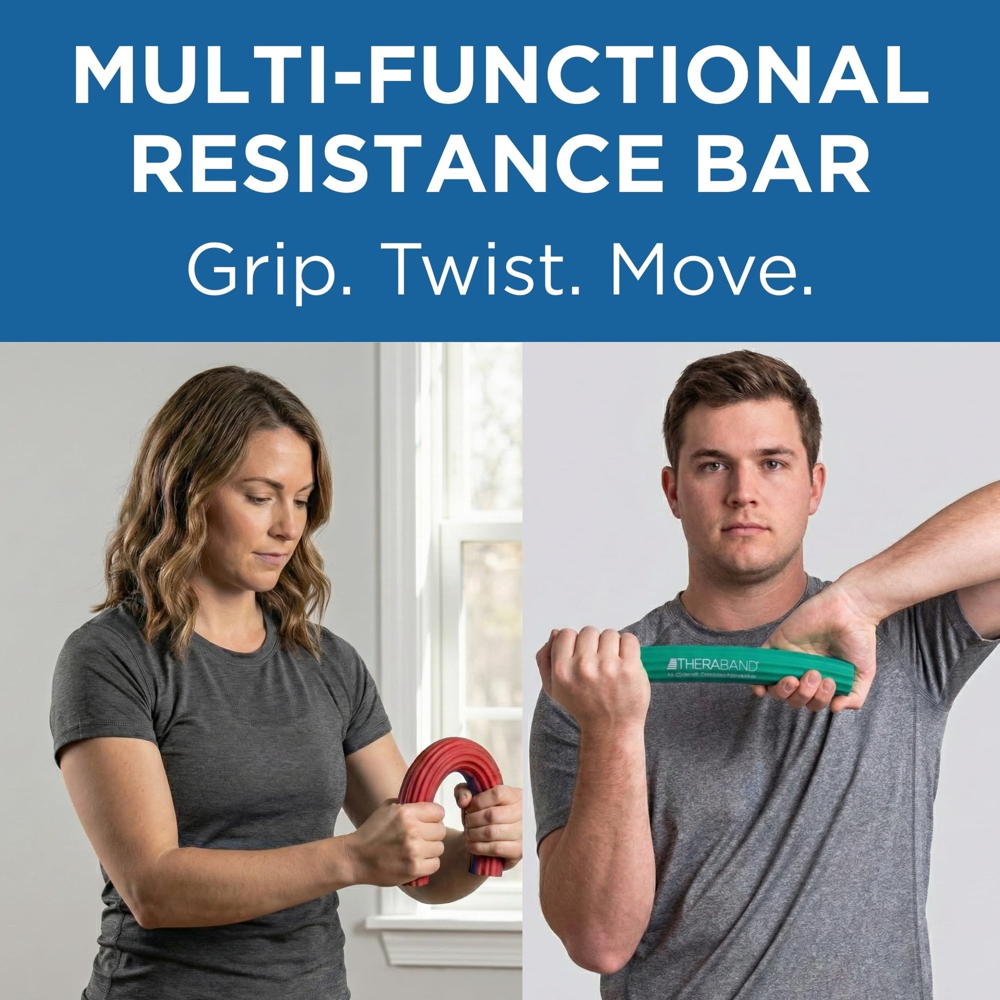 THERABAND FlexBar, 2 Pack, Red, Green, Therapy Twist Bar, Hand & Wrist Strength, Tennis & Golfer's Elbow, Tendonitis, Rehab Tool for Resistance Exercise, Grip Training, Relief & Recovery