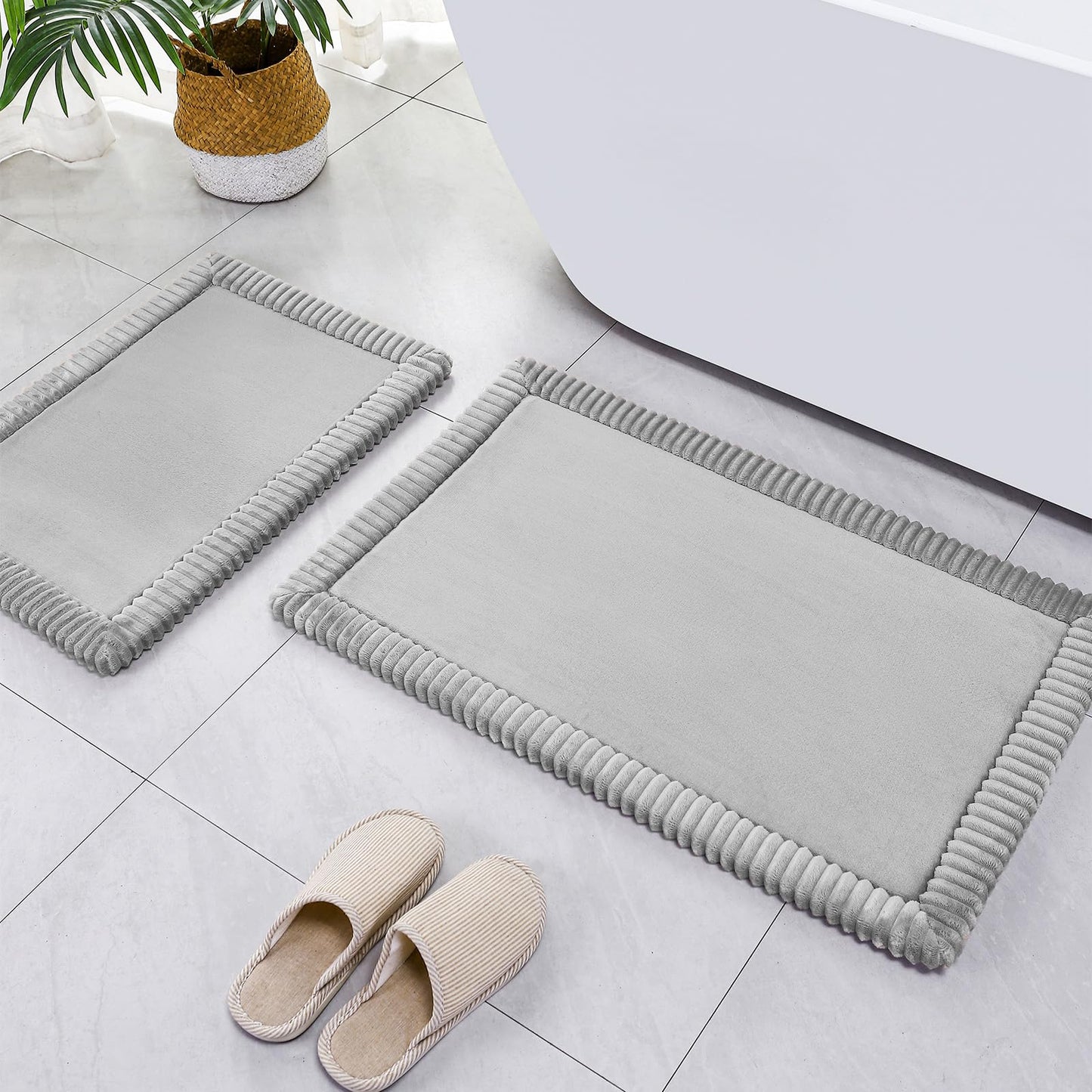 SWEMSTAR Bathroom Rugs Bath Mat - Bath Rugs for Floor Comfortable Anti-Slip Water Absorbent Bathtub Mat for Decor - 2 PCS 17"x24"+20"x30"
