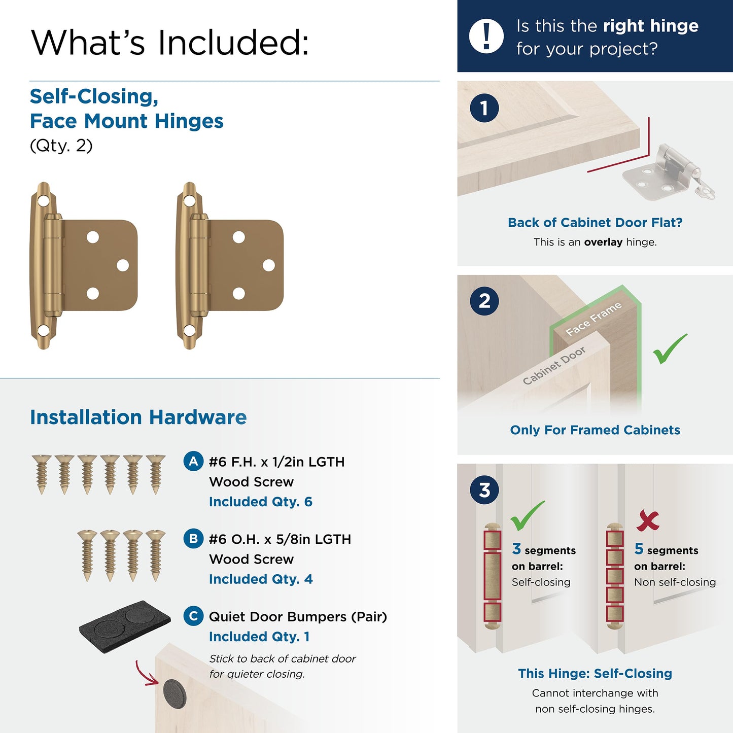 Amerock BPR3429CZ | Cabinet Hinge | Variable Overlay Self Closing Face Mount | Champagne Bronze | Kitchen Cabinet Door | 1 Pair/2 Pack | Functional Hardware