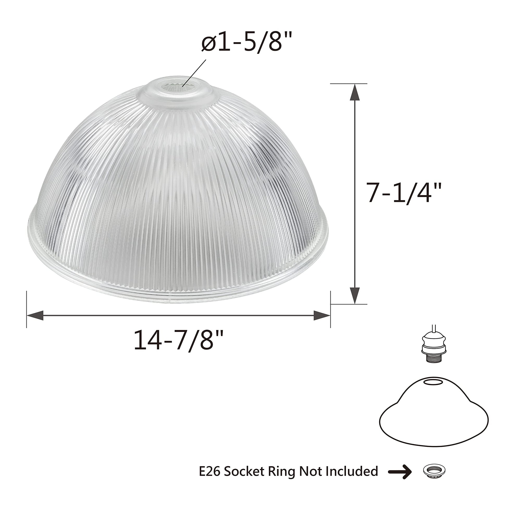 Aspen Creative 25309-60-1, Clear Glass Shade for Medium Base Socket Torchiere Lamp, Swag Lamp and Pendant, 14-7/8" Diameter x 7-1/4" Height