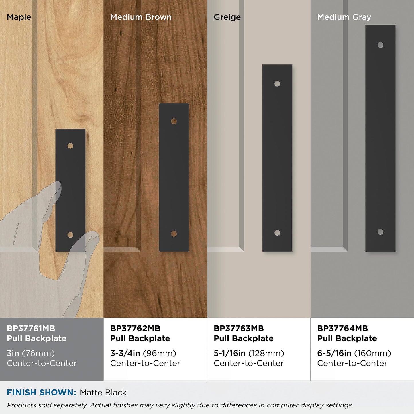 Amerock Ladera 3 inch (76mm) Center-to-Center Rectangle Matte Black Cabinet Pull Backplate, BP37761MB