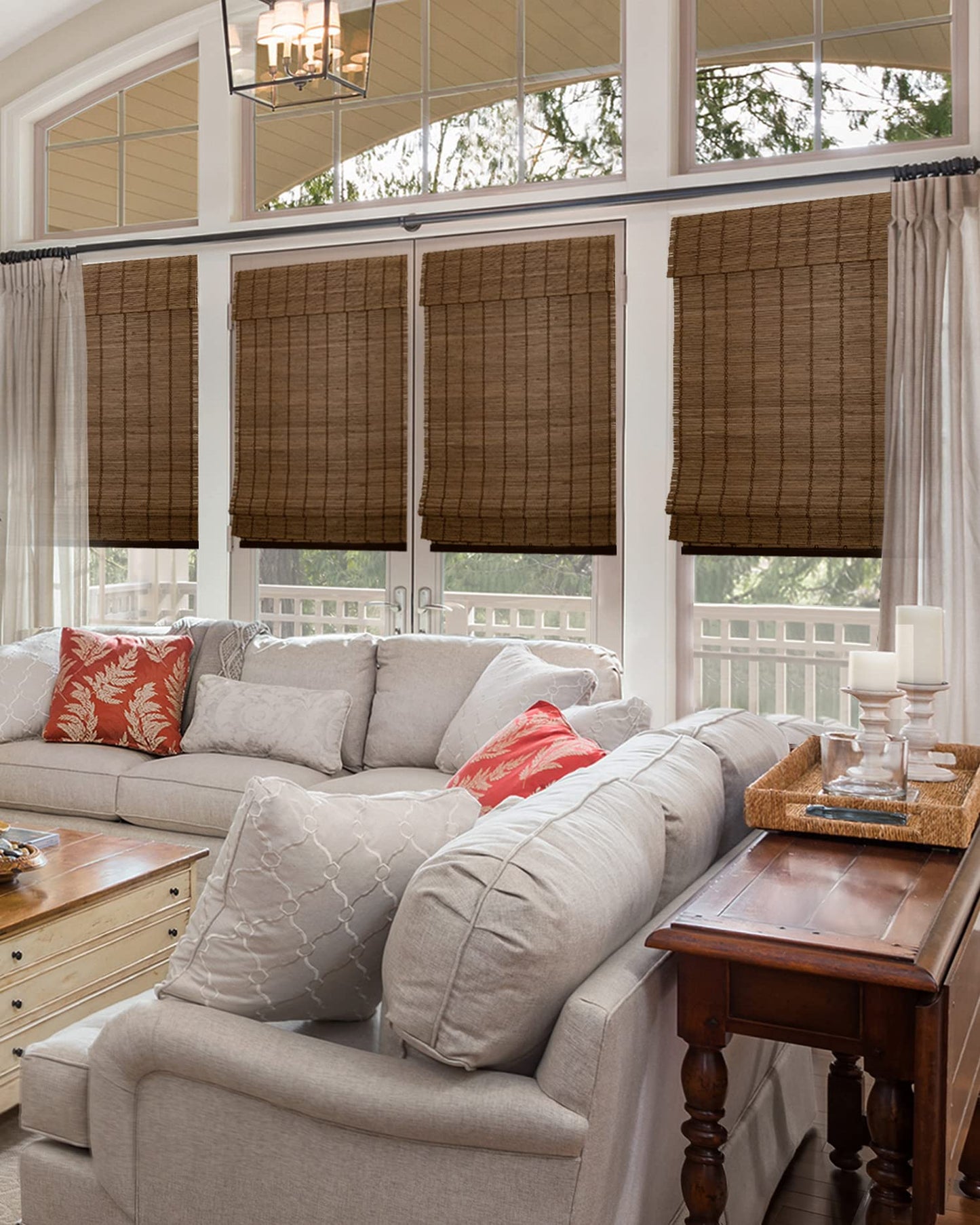  31" W X 64" H Bamboo Roman Shades, Moose (Blackout) Brown