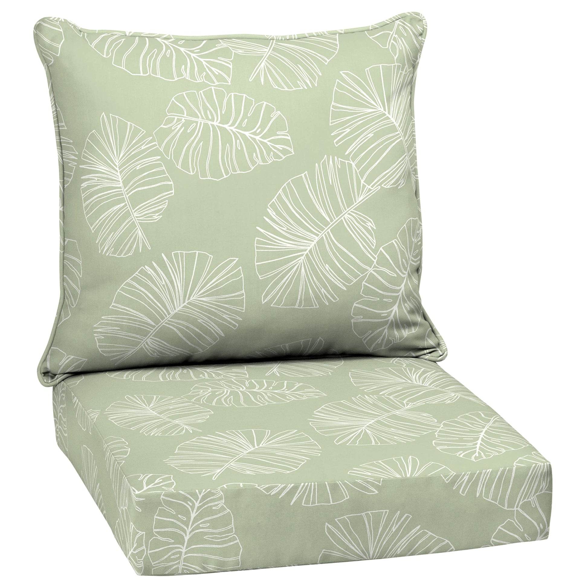 Arden Deep Seat Outdoor Chair Cushion Set, 24 in x 24 in, Weather-Proof, Rain-Proof, Fade Resistant Patio Cushion Set for Chair, Sofa, and Couch Coastal Green Leaf