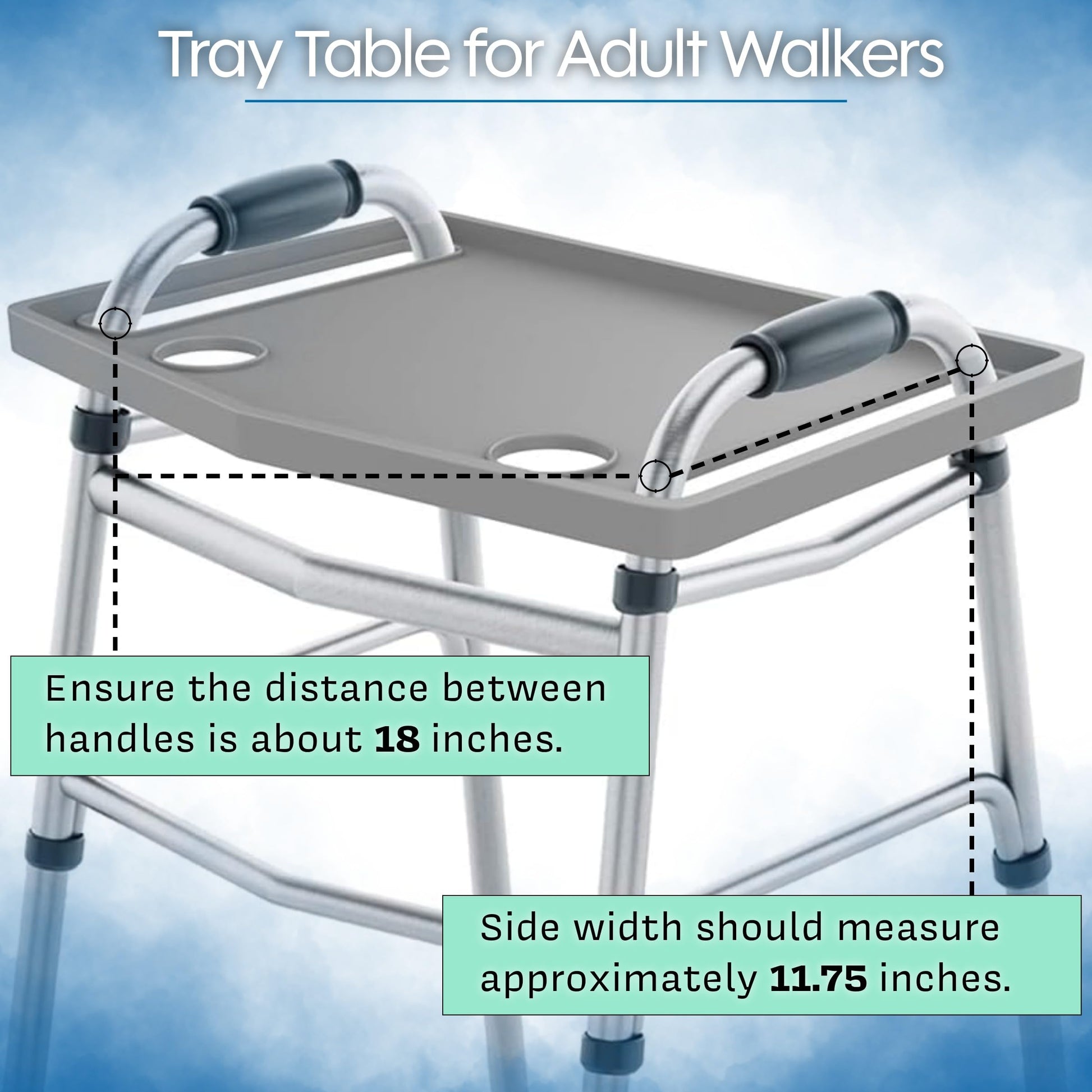 Bluestone Walker Tray Table with 2 Cup Holders - Mobility Table Tray for Folding Walkers - Home Medical Equipment Accessories (Gray)