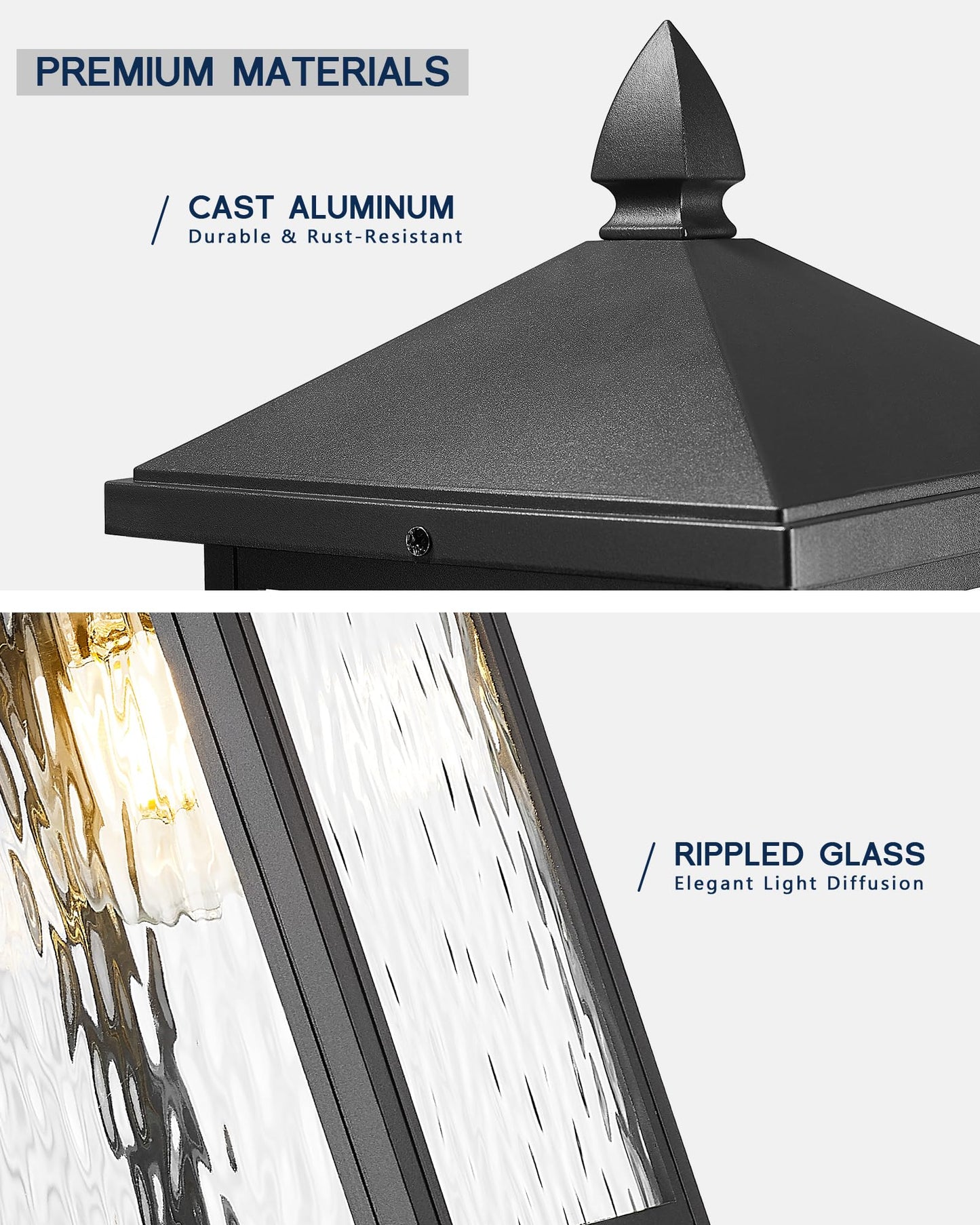 FEMILA 15.2" Black Outdoor Wall Lantern, Modern Outdoor Sconce Porch Light Fixture for Garage, Patio, Porch, Aluminum & Glass, E26 Base, 4FYX102BL BK SW
