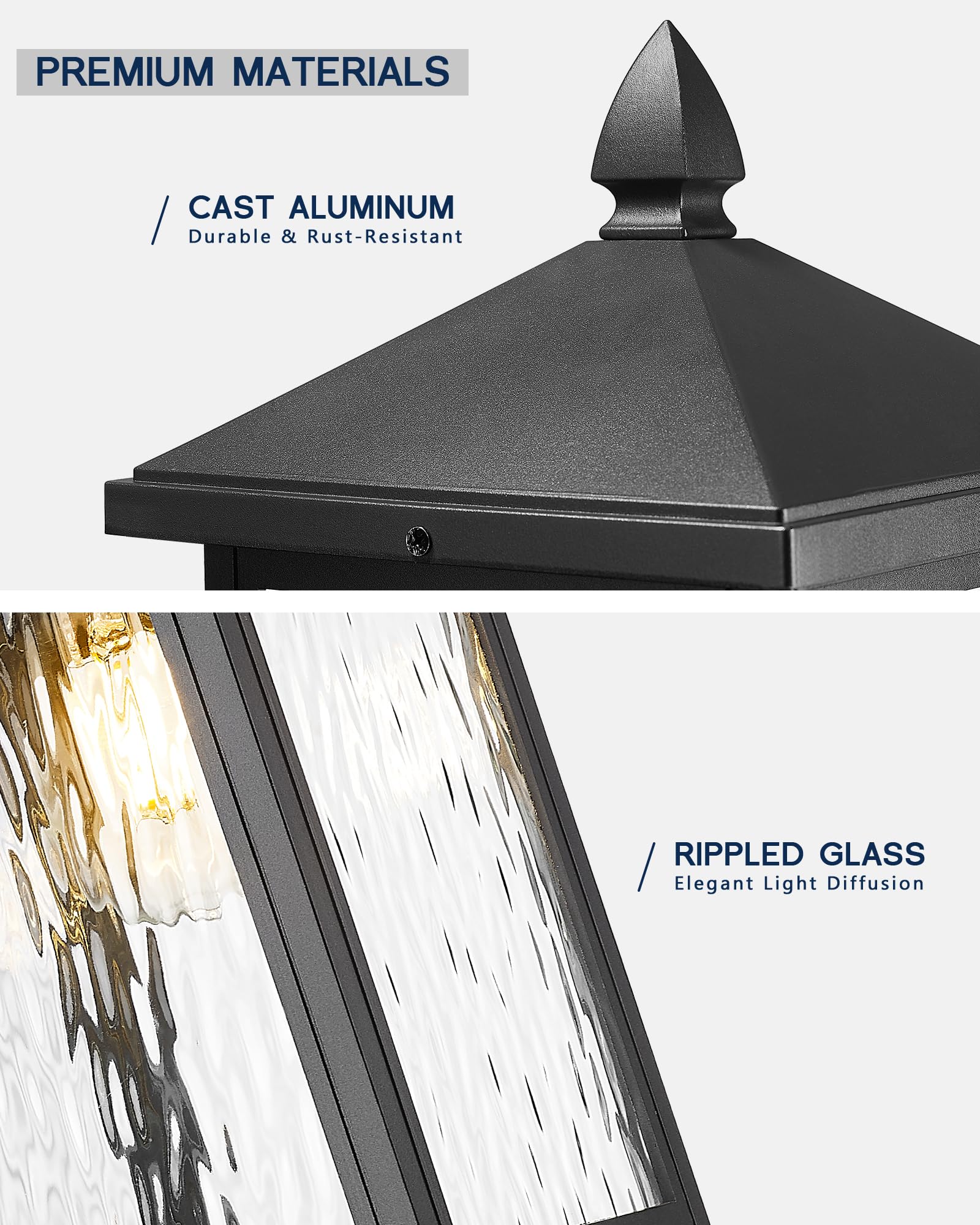 FEMILA 15.2" Black Outdoor Wall Lantern, Modern Outdoor Sconce Porch Light Fixture for Garage, Patio, Porch, Aluminum & Glass, E26 Base, 4FYX102BL BK SW
