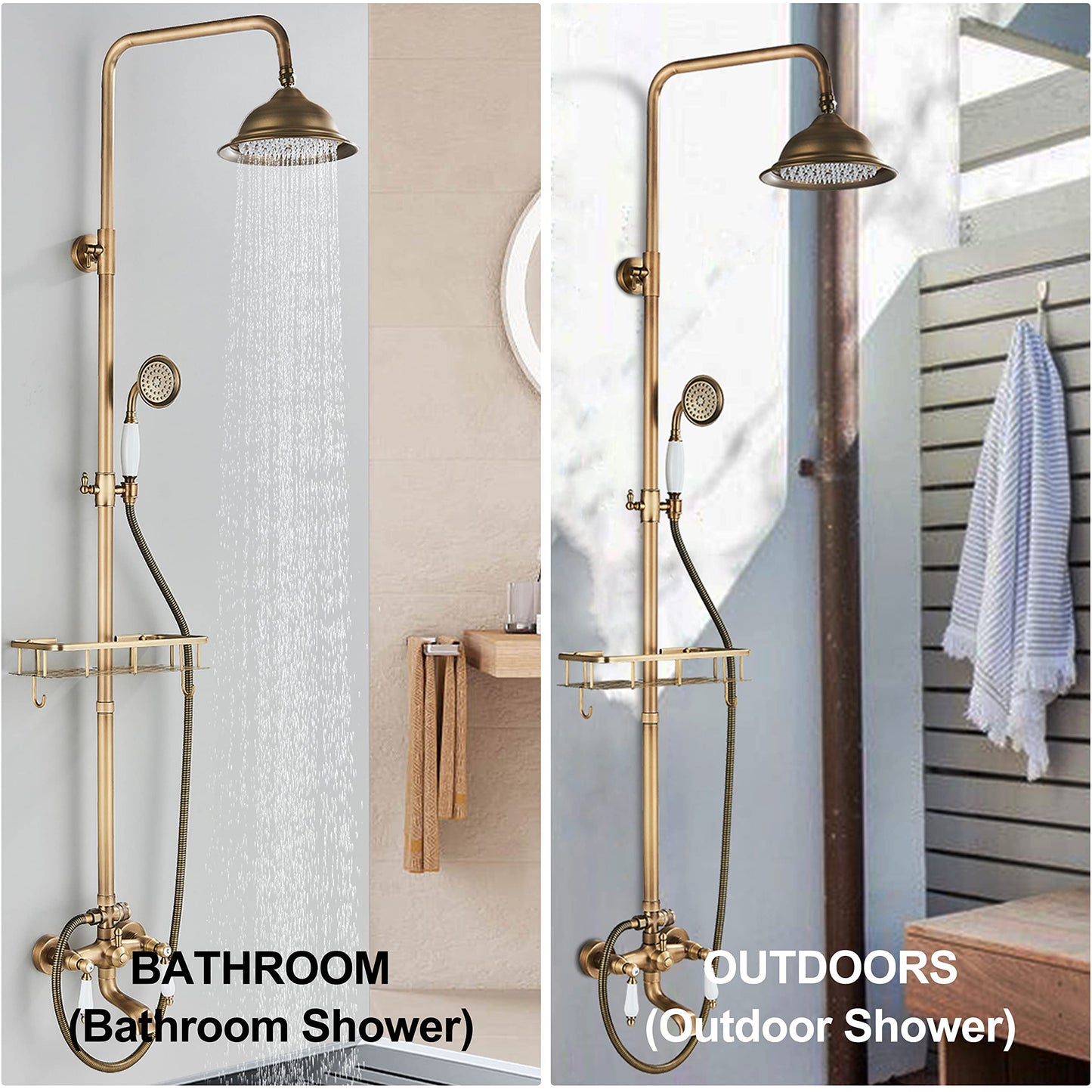 Gmusre Outdoor Shower Fixtures Oil Rubbed Bronze Shower System Outdoor Shower Kit with 8 Inch Rainfall Shower Head Handheld Spray Tub Spout Wall Mounted Mixer Shower Faucet Set