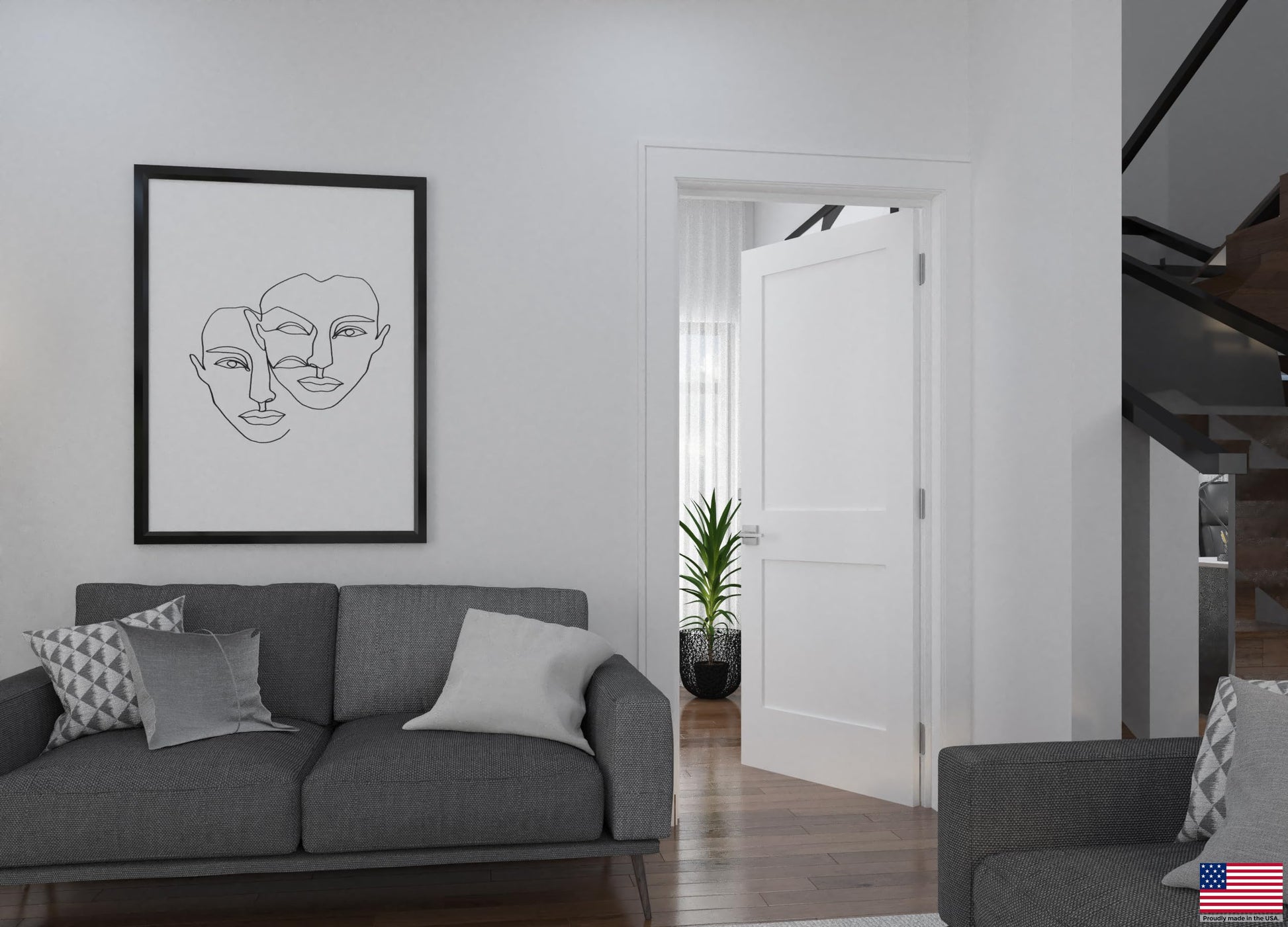 36 in. x 80 in. Right-Handed Solid Core Prehung Interior Door White Primed Double Panel with Black Hinges - frame needs work