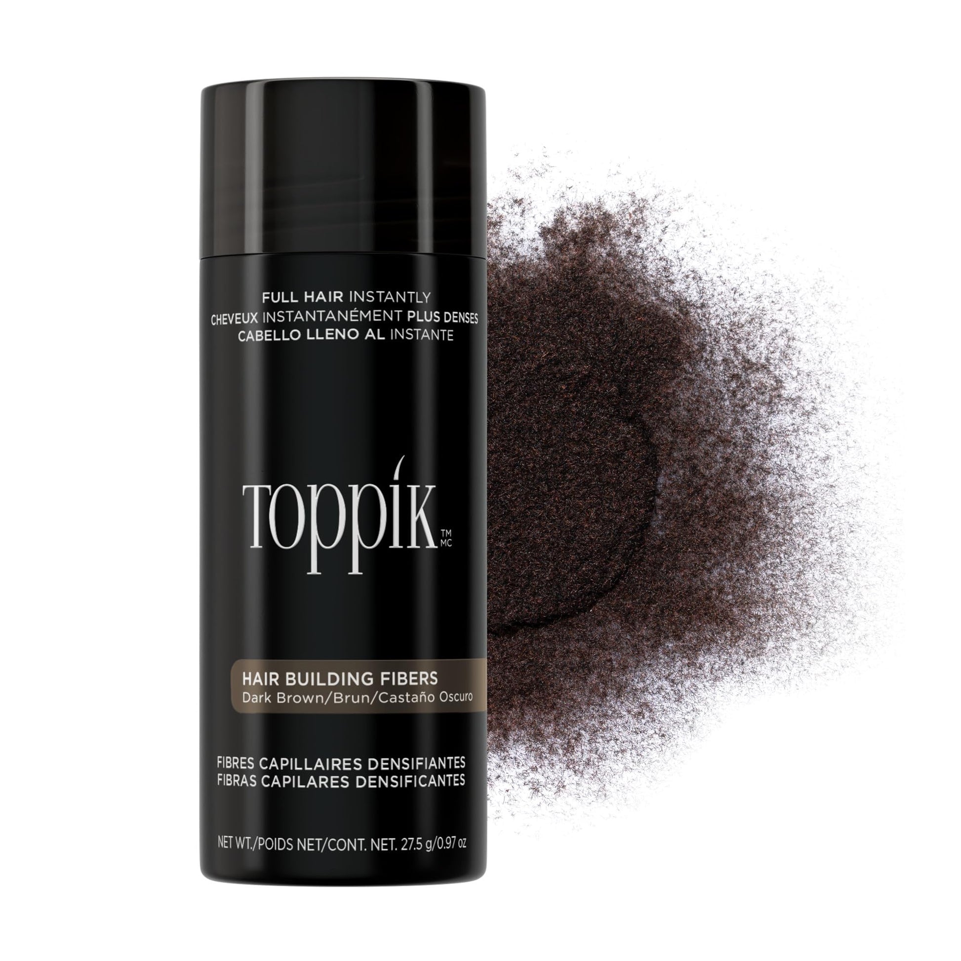 Toppik Hair Building Fibers, Dark Brown, 27.5g Fill In Fine or Thinning Hair, Instantly Thicker, Fuller Looking, 9 Shades for Men & Women, Keratin Protein Formula