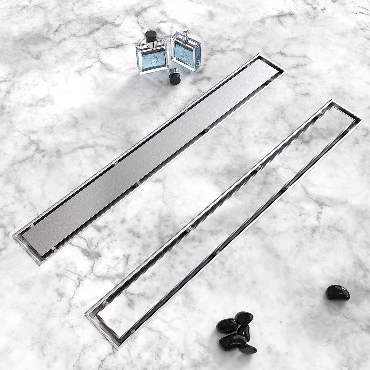 HTOH Tile Insert Linear Shower Drain 36 Inch, 2 in 1 Brushed Nickel Shower Drain, 304 Stainless Steel Drain Shower with Tile Insert Grate, Shower Floor Drain