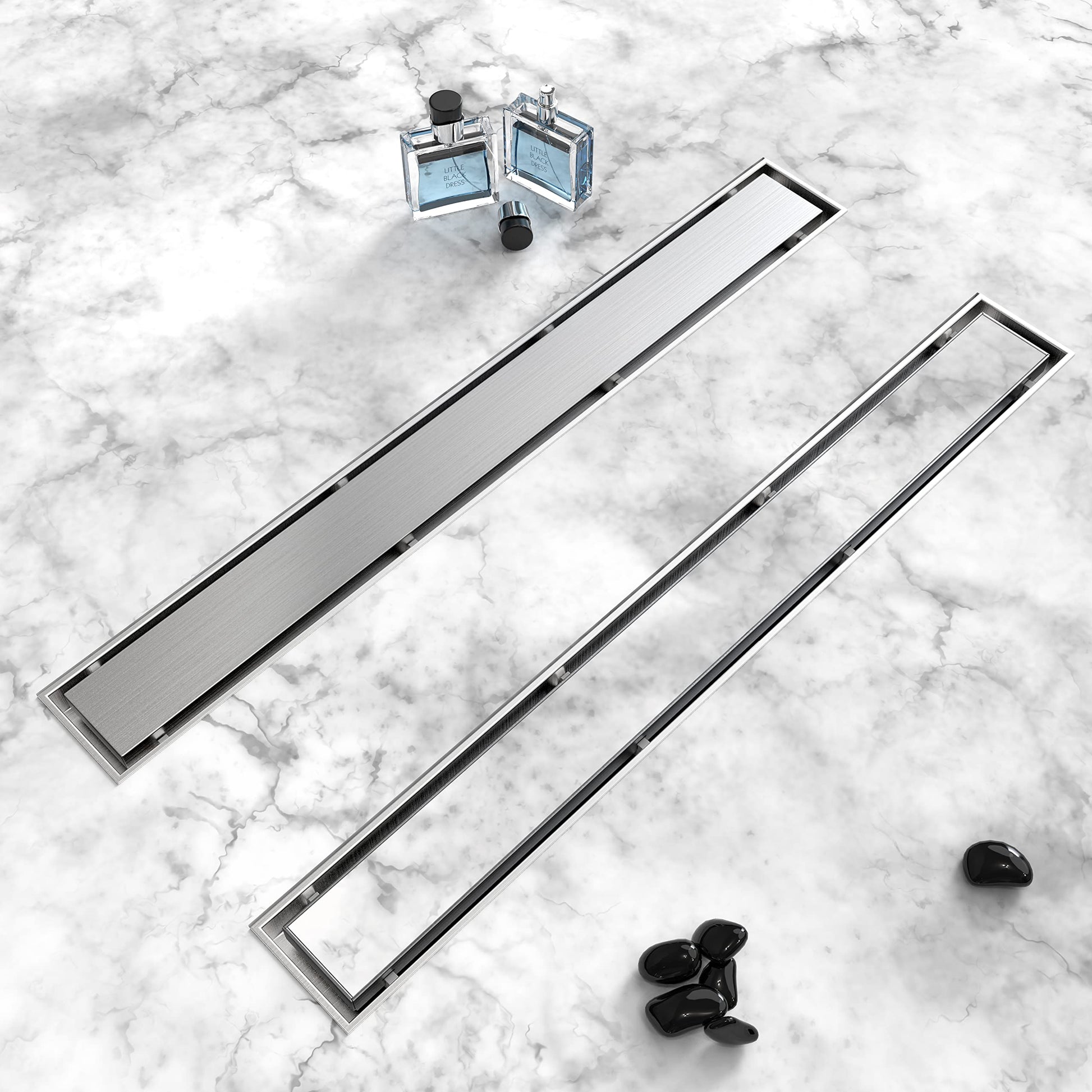 HTOH Tile Insert Linear Shower Drain 36 Inch, 2 in 1 Brushed Nickel Shower Drain, 304 Stainless Steel Drain Shower with Tile Insert Grate, Shower Floor Drain