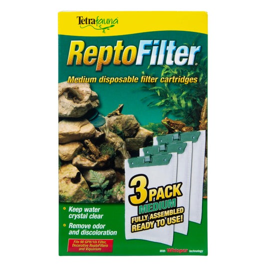Tetra ReptoFilter Medium Filter Cartridges for Terrariums, 3 Count, Fits TetraFauna ReptoFilter 20 gal, Viquarium, and Decorative ReptoFilter