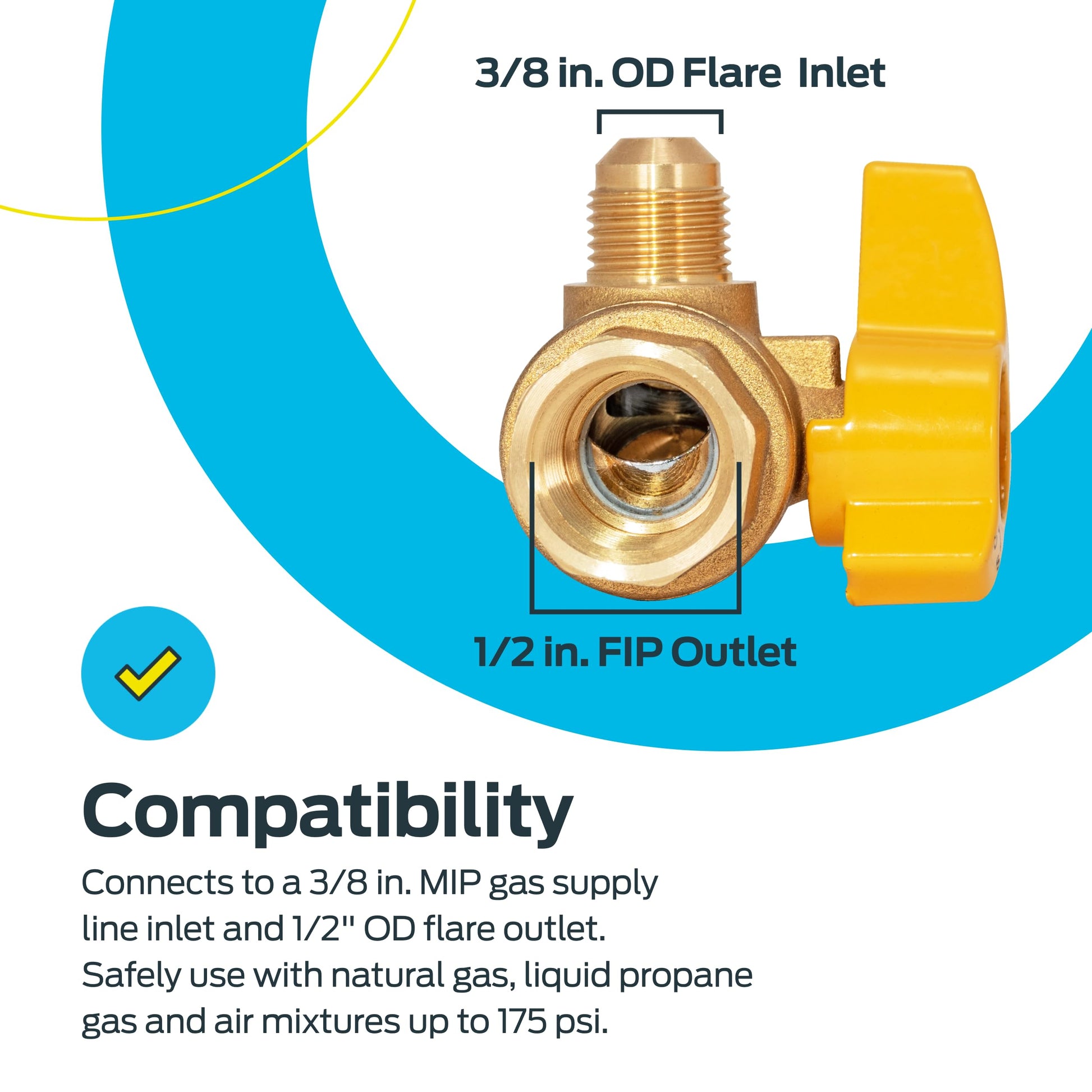 Eastman Angle Gas Brass Ball Valve, 1/2 in FIP x 3/8 in OD Flare Female, 1/4-Turn Handle, 60032