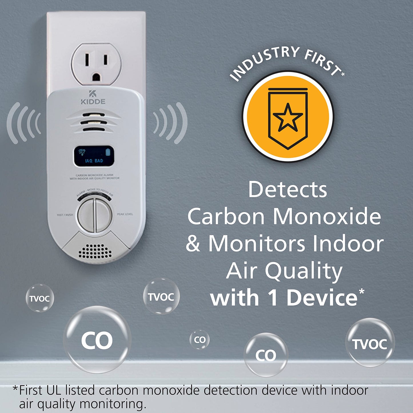 Kidde Smart Carbon Monoxide Detector & Indoor Air Quality Monitor, Plug-in, WiFi, Alexa Compatible Device, Voice & App Alerts