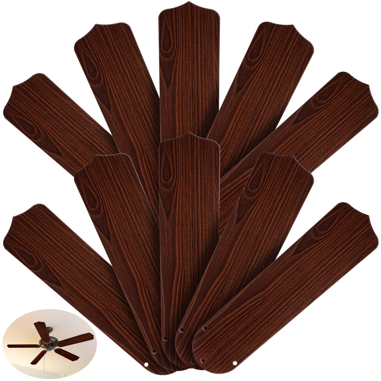 Lineshading 10 Pack 20" Replacement Fan Blades for 52" Ceiling Fan Waterproof Weatherproof Blades Replacement for Broken Substitution Replacing Indoor Summer(Wood Color)