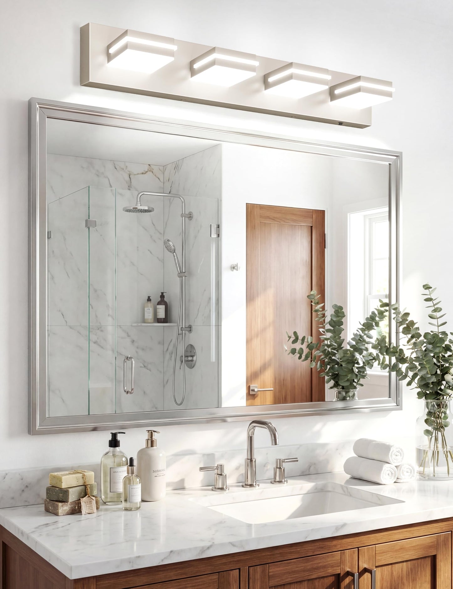VOLISUN Modern Bathroom Vanity Light Fixtures (5-Light, 40-Inch), Brushed Nickel LED Bathroom Light Fixtures Over Mirror, 360°Rotatable Head, LED Vanity Lights for Bathroom (Cool White 6000K)