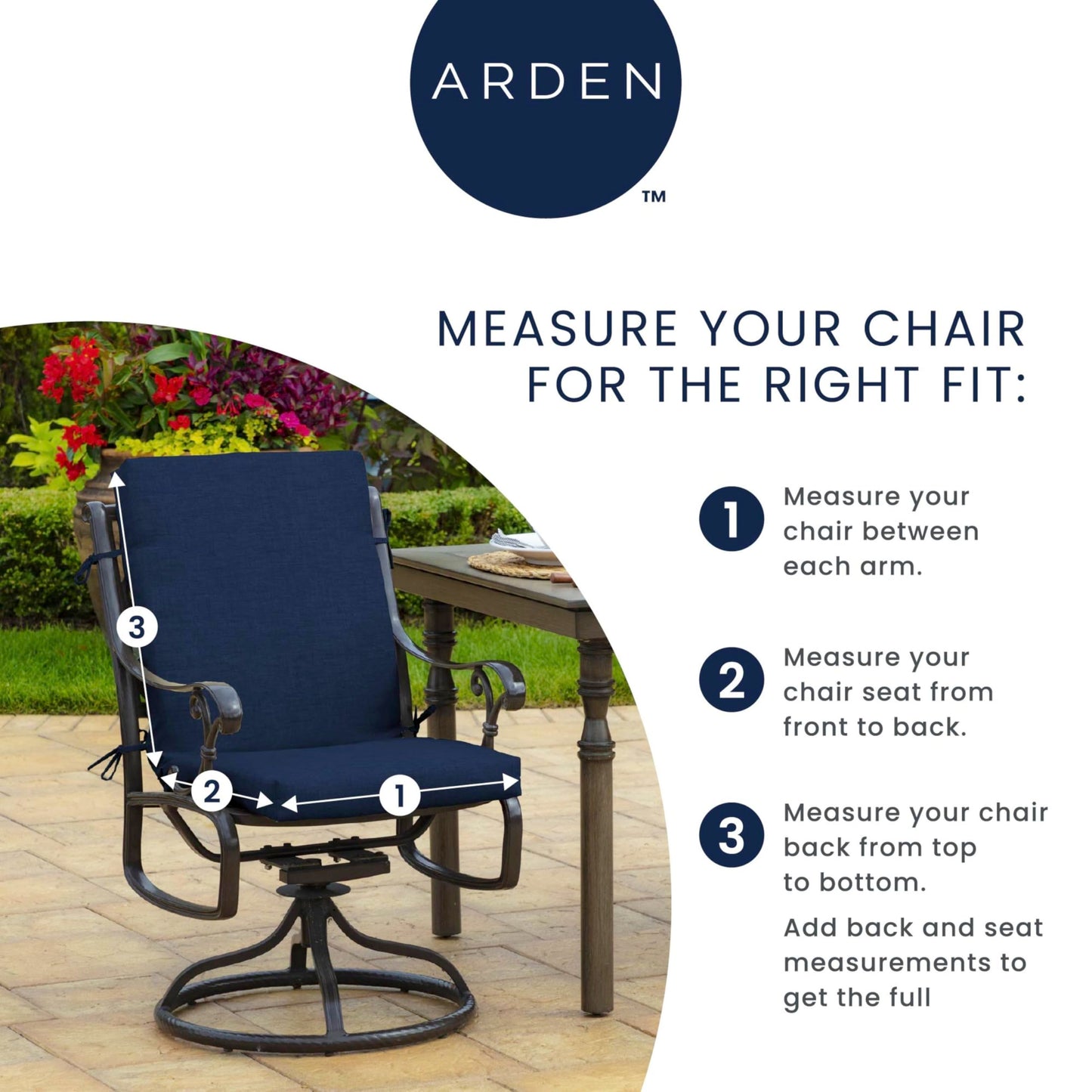 Arden Outdoor Midback Chair Cushion, 18 x 16.5, Rain-Proof, Fade Resistant Blue Garden Floral