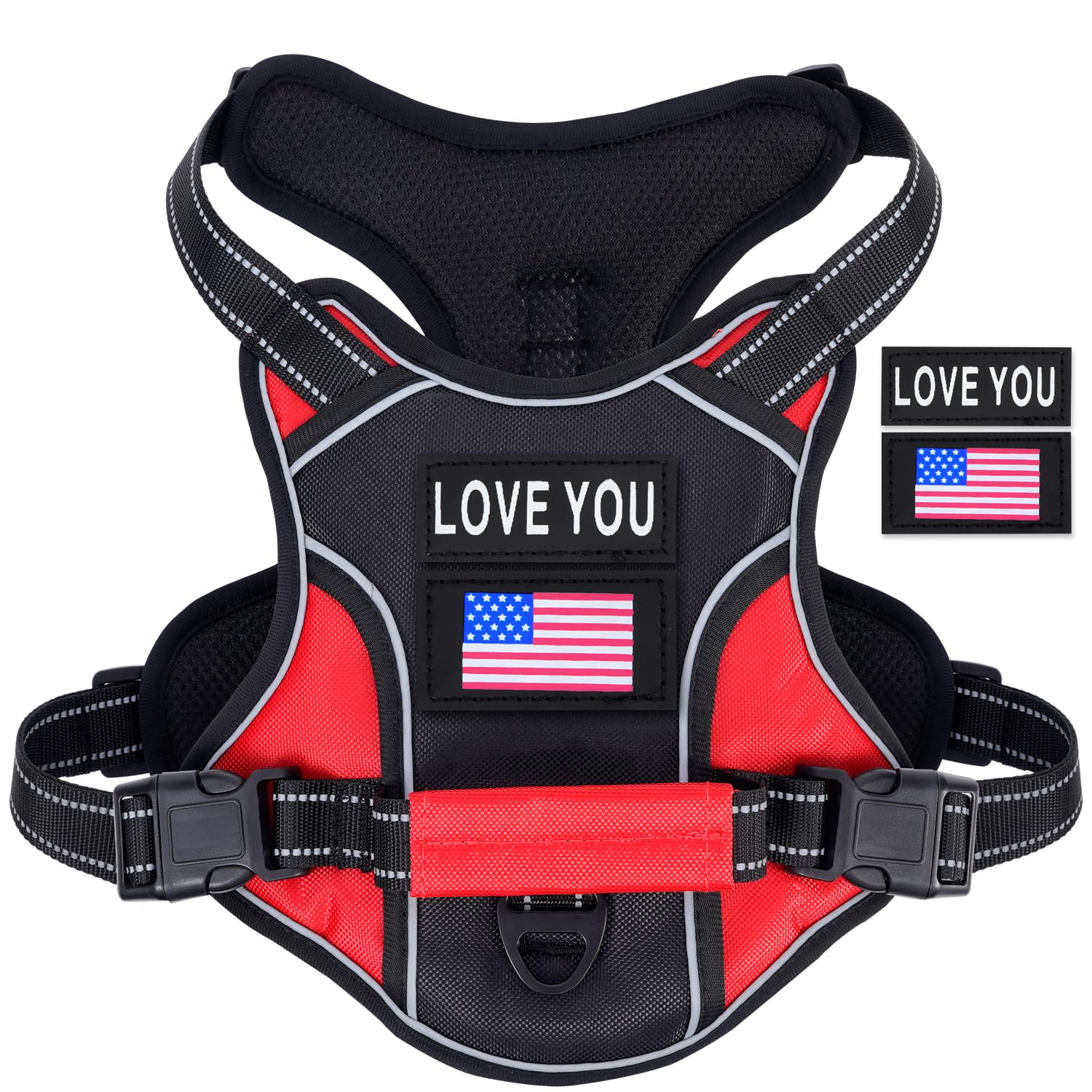 WOCUME Dog Vest Harness for Small Dogs with 2 Dog Patches, No Pull Adjustable Dog Harness with Handle for Walking Training, Reflective and Soft Padded Pet Harness for Small Dogs - Black, XS