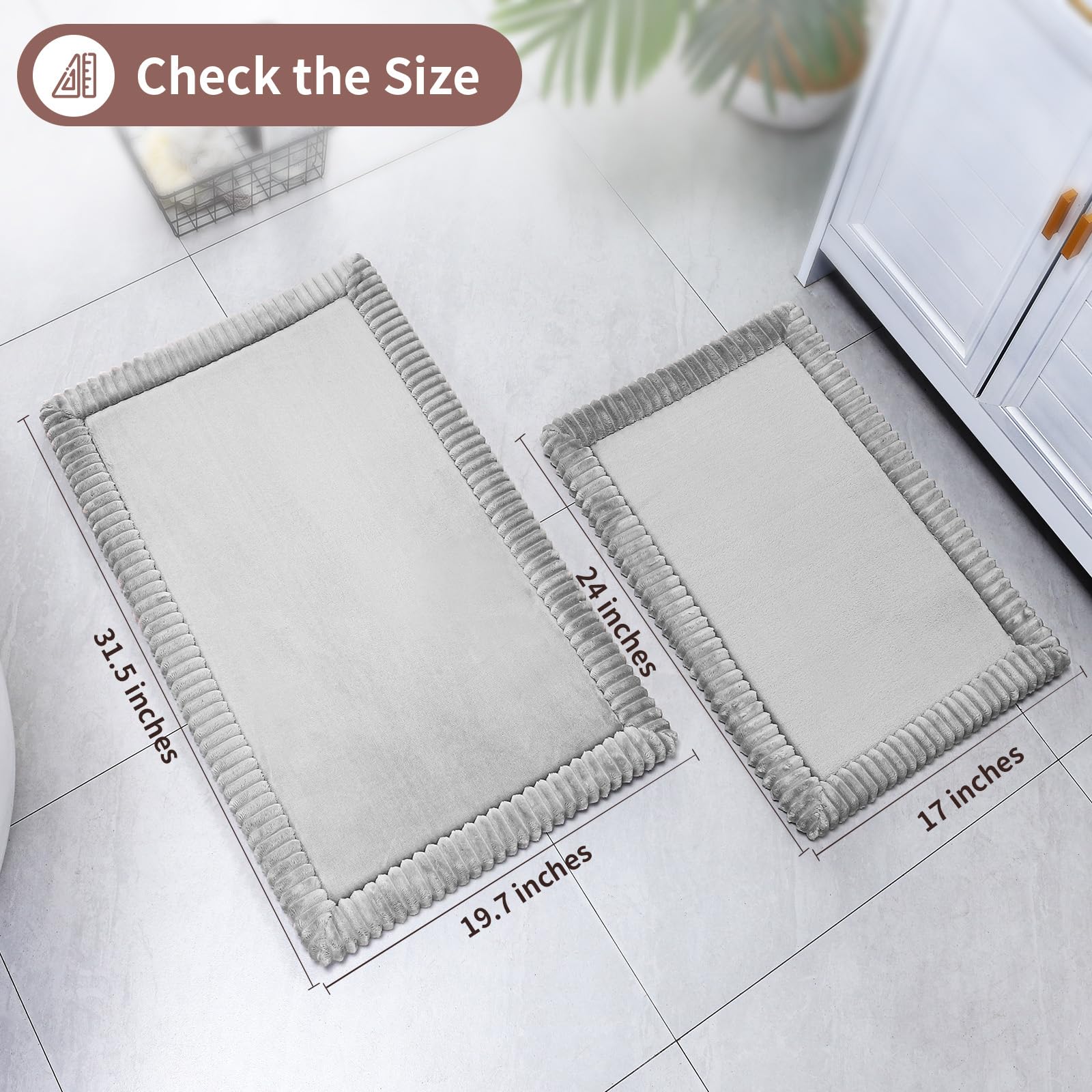 SWEMSTAR Bathroom Rugs Bath Mat - Bath Rugs for Floor Comfortable Anti-Slip Water Absorbent Bathtub Mat for Decor - 2 PCS 17"x24"+20"x30"
