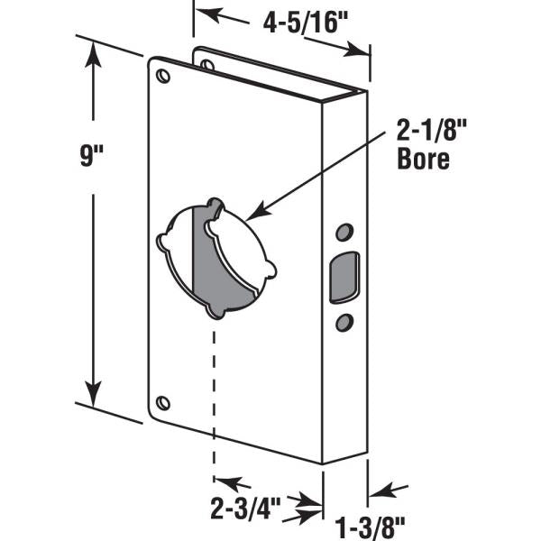 Prime-Line U 9587 Stainless Steel Lock and Door Reinforcement Plate for 1-3/8 In. Thick Doors, Stainless Steel Finish (Single Pack)