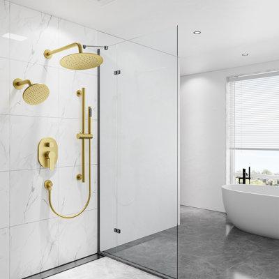 3-Spray Wall Mounted 10 and 6 in. Dual Shower Head and Handheld Shower Head in Brushed Gold (Valve Included)