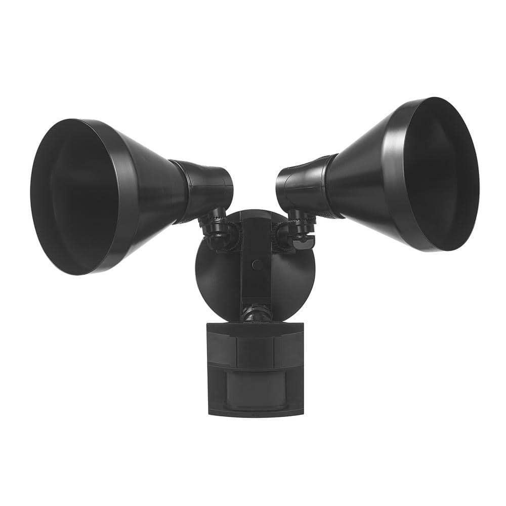 PAR 180 Degree Black Motion Sensor Wired Outdoor 2-Head Dusk-to-Dawn Security Flood Light