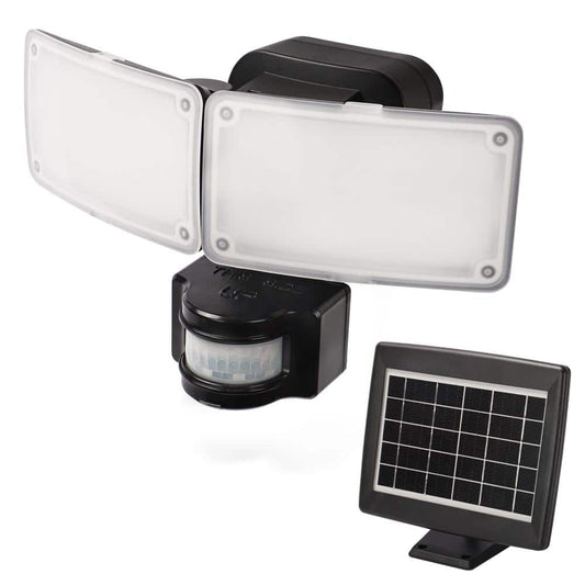 180° Black Motion Sensor Solar Powered Outdoor 2-Head LED Security Flood Light 1000 Lumens