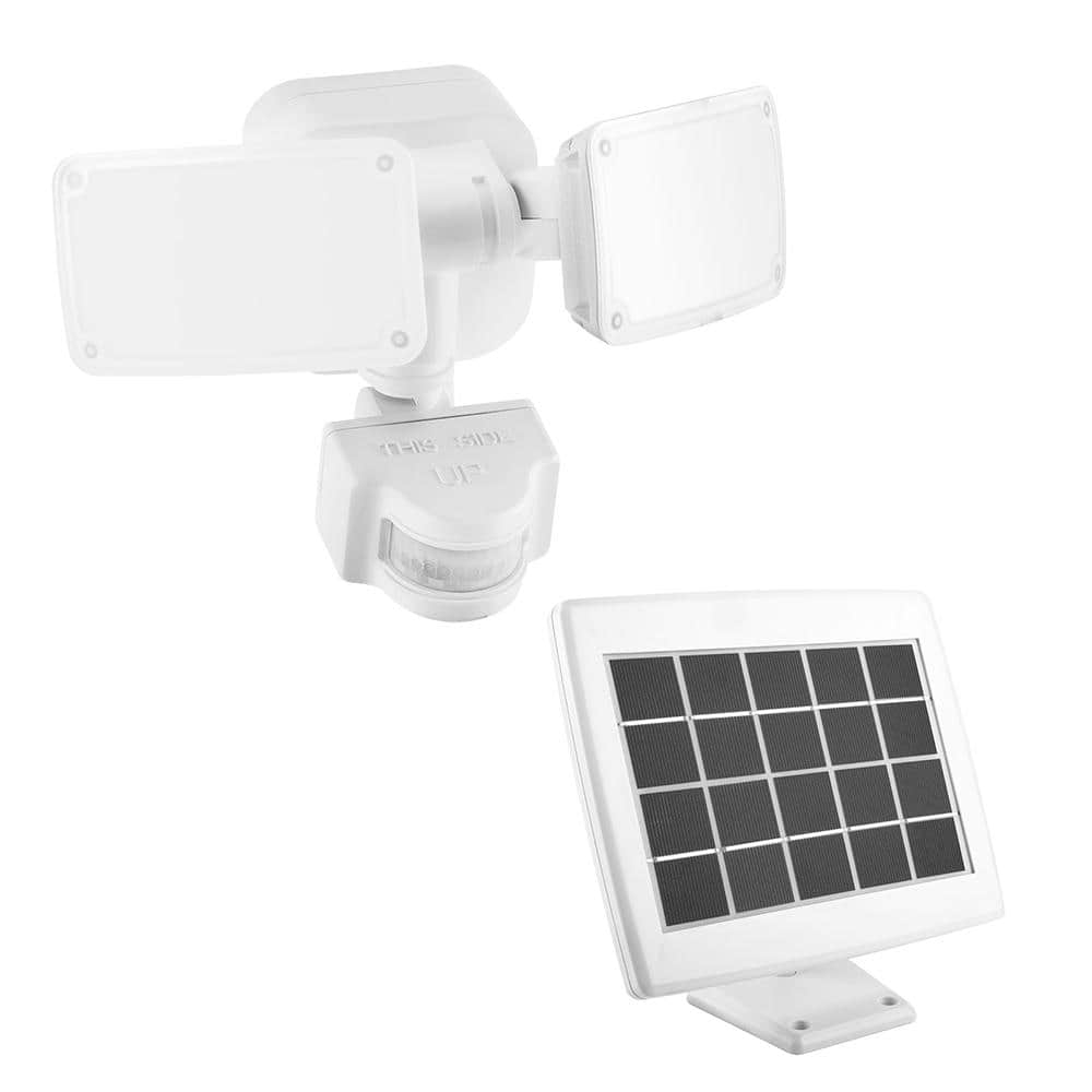 180°  White Motion Sensor Solar Powered Outdoor 2-Head LED Security Flood Light 1000 Lumens