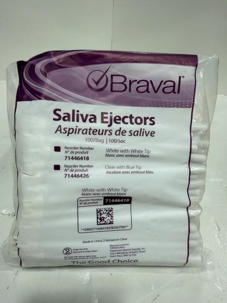 Braval Saliva Ejectors White with White Tip 100ct