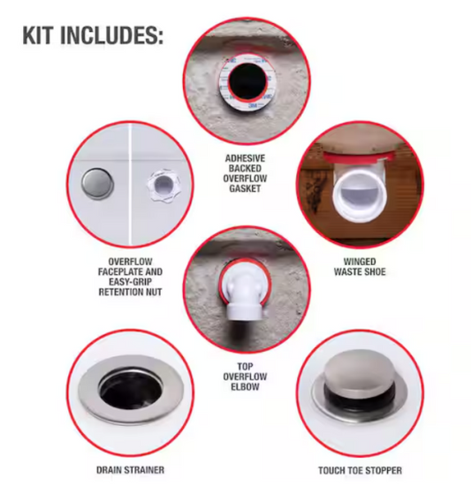 FOR PARTS Touch Toe Sch. 40 PVC Bath Waste Half Drain Kit in Brushed Nickel