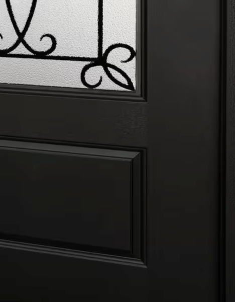 Regency 36 in. X 96 in. 3/4Lite Georgian Decorative Glass RHIS Onyx Mahogany Fiberglass Prehung Front Door