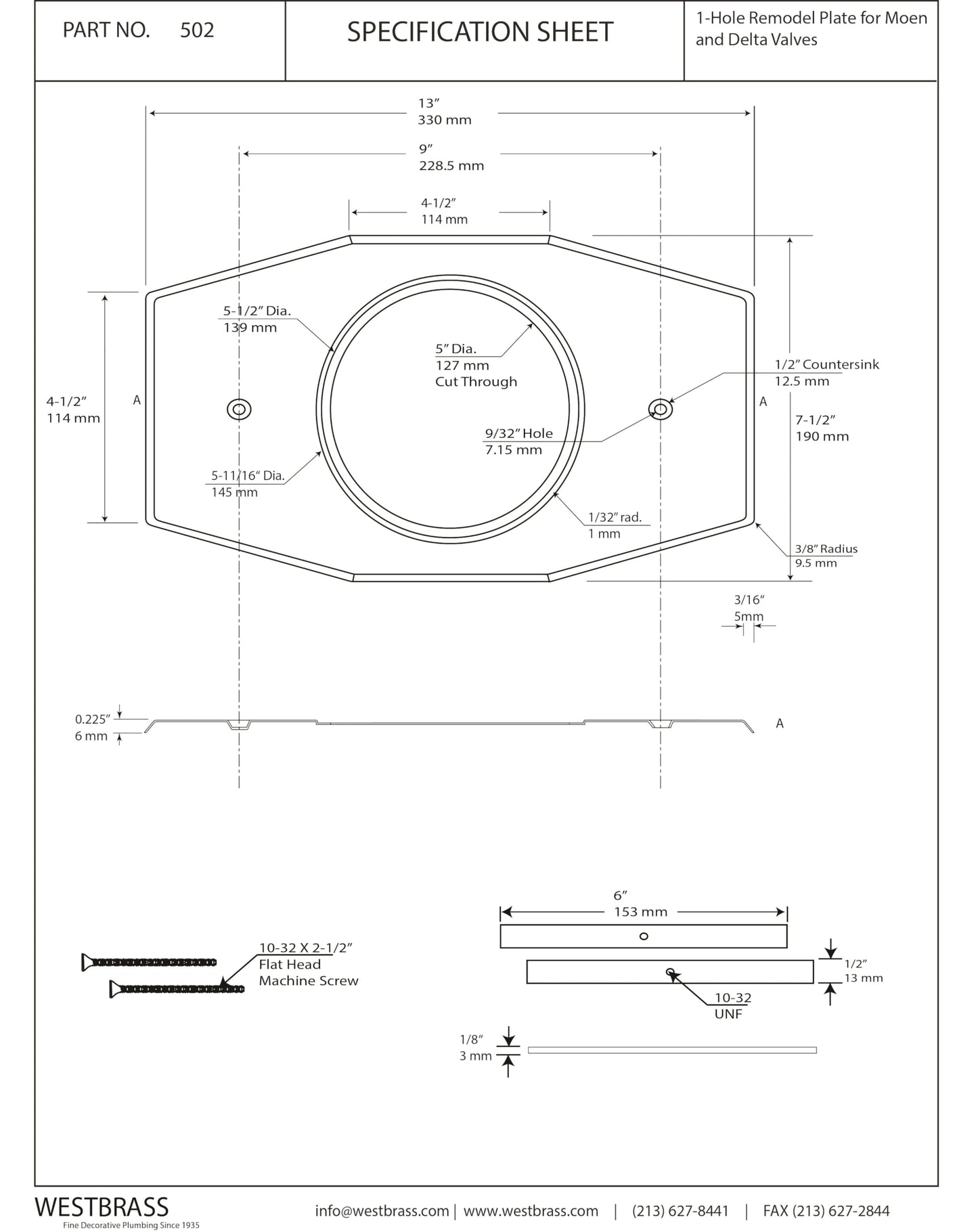 Westbrass A502-62 One-Hole Remodel Cover Plate for Moen and Delta Bathtub and Shower Valves, Matte Black