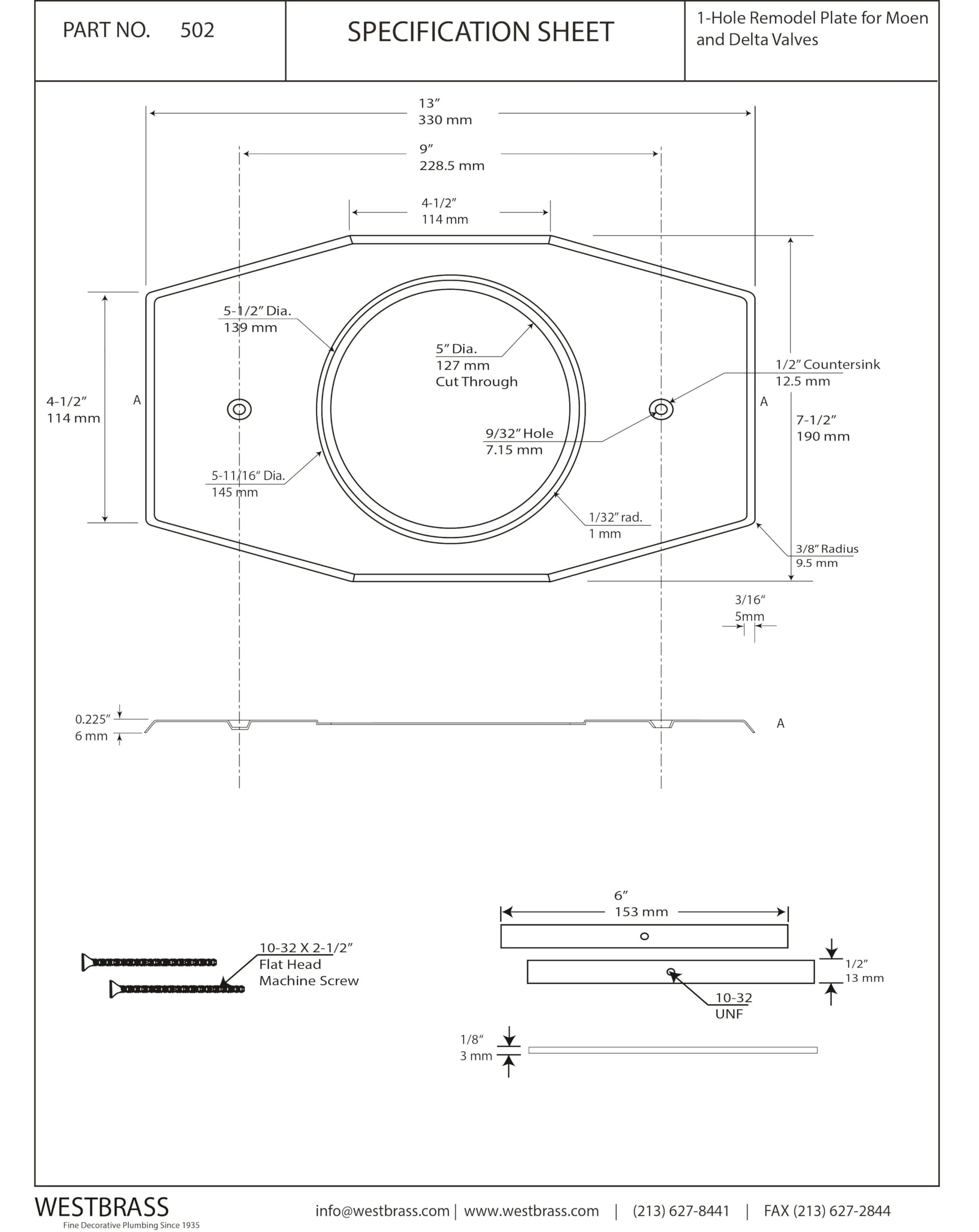 Westbrass A502-62 One-Hole Remodel Cover Plate for Moen and Delta Bathtub and Shower Valves, Matte Black