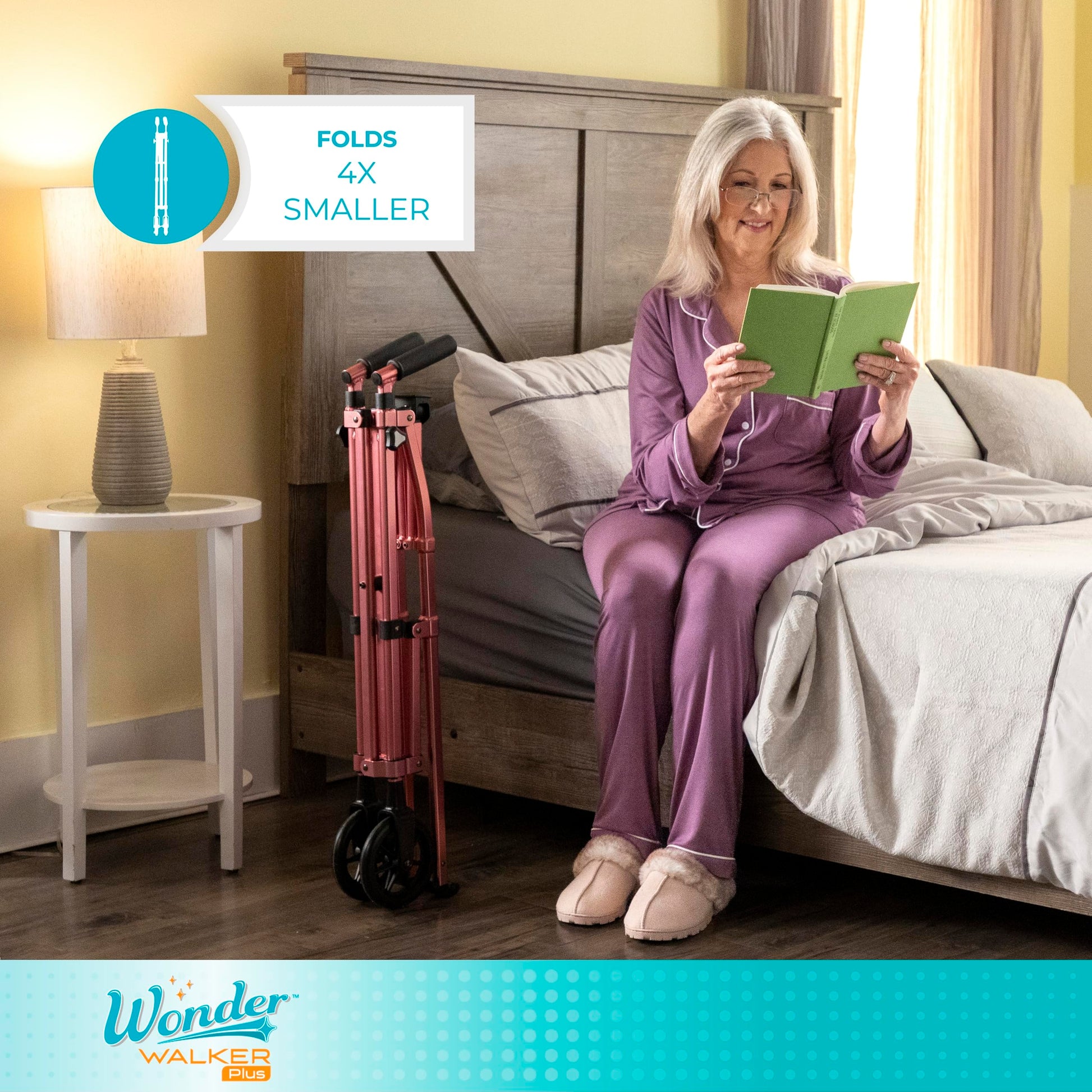 Stander Wonder Walker Plus, Lightweight Folding Mobility Aid for Adults, Seniors, and Elderly, Collapsible Travel EZ Fold-N-Go with Wheels, Glides, & Basket, Cobalt Blue