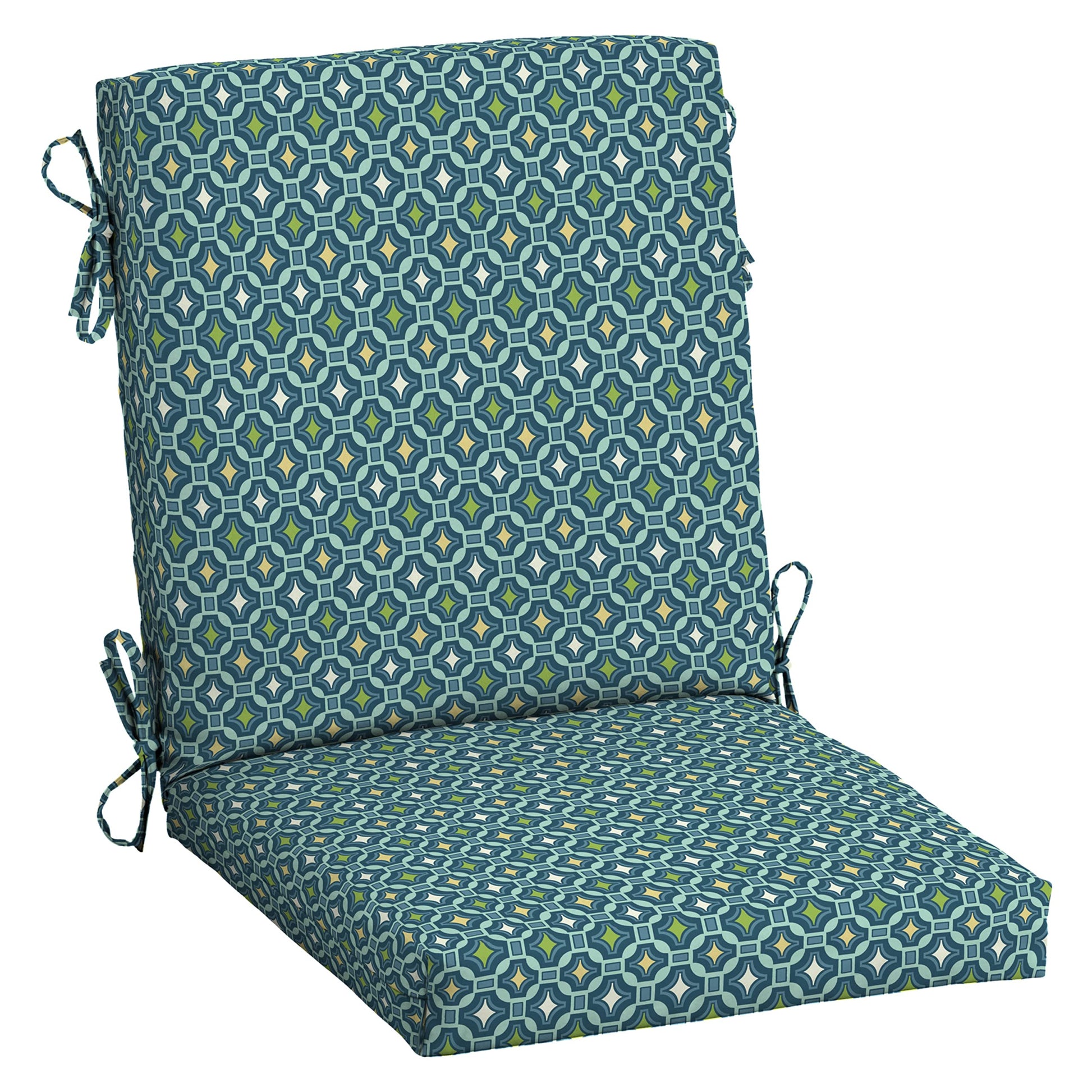 Arden Outdoor Midback Chair Cushion, 18 x 16.5, Rain-Proof, Fade Resistant Blue Garden Floral
