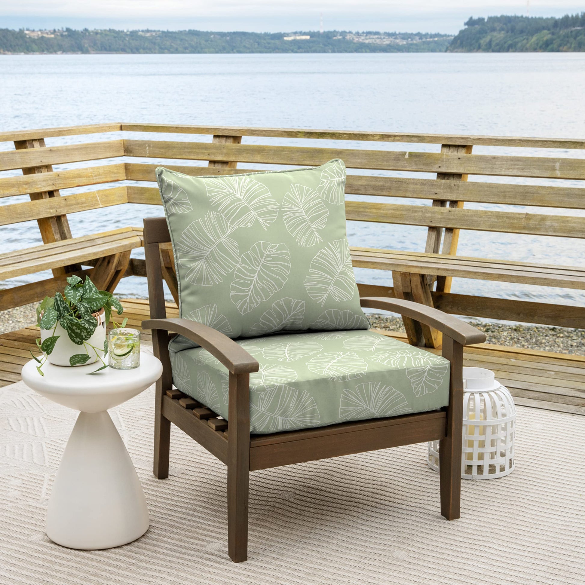 Arden Deep Seat Outdoor Chair Cushion Set, 24 in x 24 in, Weather-Proof, Rain-Proof, Fade Resistant Patio Cushion Set for Chair, Sofa, and Couch Coastal Green Leaf