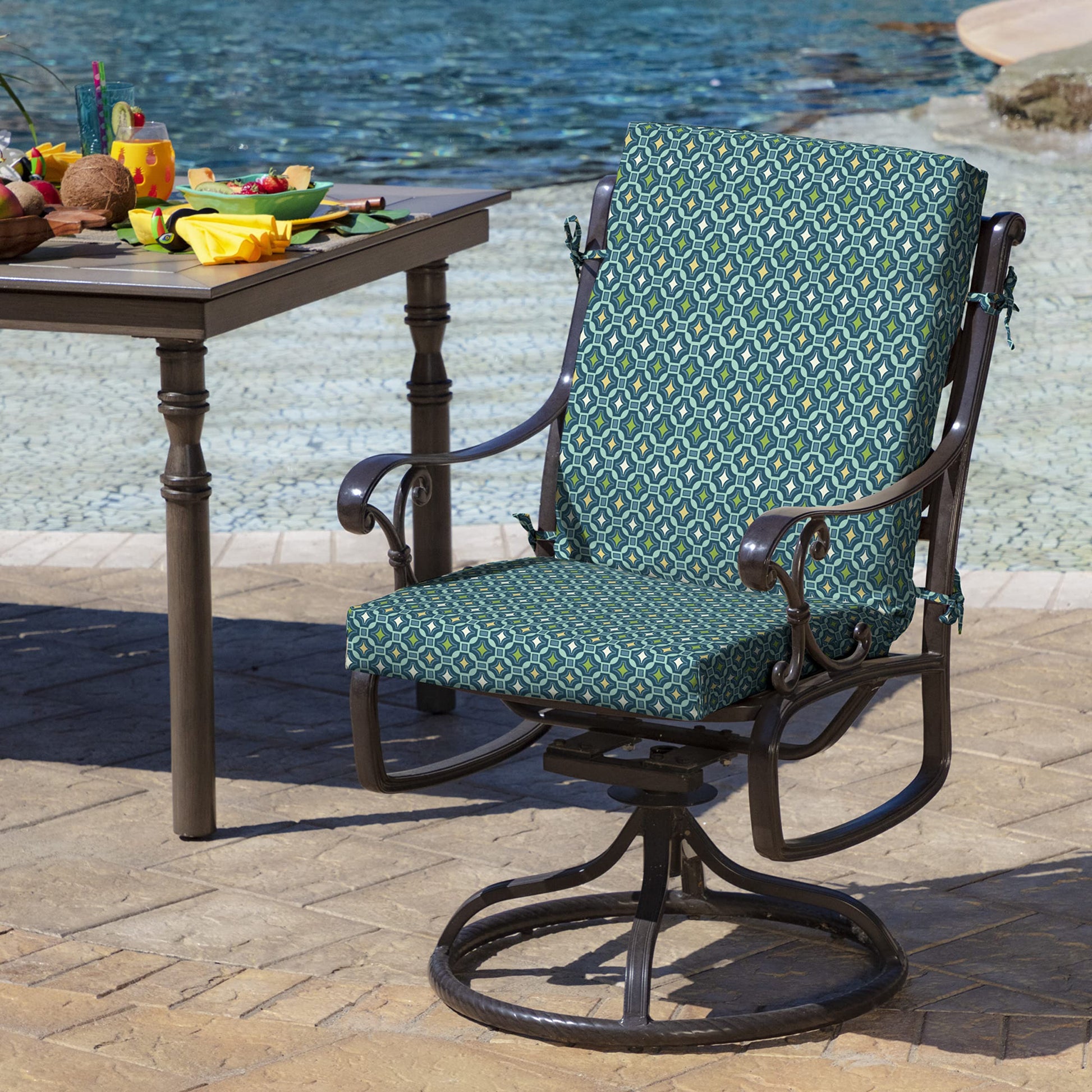 Arden Outdoor Midback Chair Cushion, 18 x 16.5, Rain-Proof, Fade Resistant Blue Garden Floral