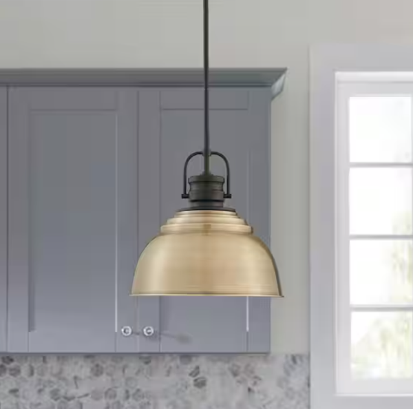 FOR PARTS Shelston 1-Light Antique Gold Pendant with Metal Shade