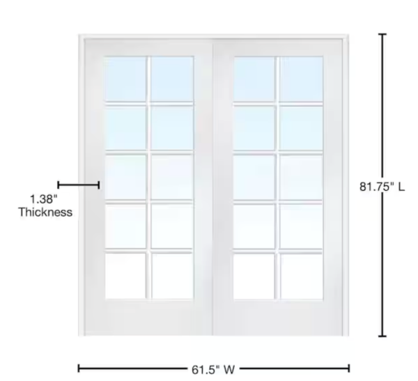 National Door Company ZZ09320BA Primed MDF 10 Lite Clear Glass, Prehung Interior Double Door, 60" x 80"