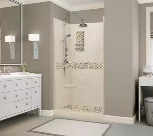 AMERICAN BATH FACTORY Roma 42 in. L x 36 in. W x 80 in. H Center Drain Alcove Shower Kit with Shower Wall and Shower Pan in Desert Sand