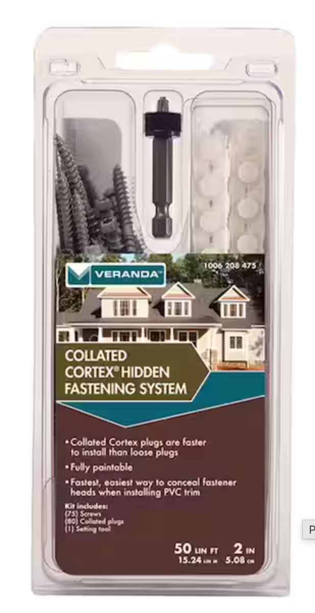 FastenMaster Collated Cortex Hidden Fastening System for Veranda Trim - 2 inch Cortex Screws and Plugs - Smooth (50 LF) FMCTXTCL-VA50SMHD