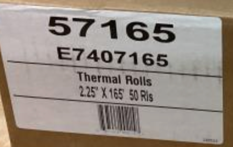 Thermal Rolls, Receipt Paper, Credit Card, Cash Register, 2.25” x 165’, 50 rolls/case