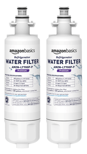 Amazon Basics Replacement LG LT700P Refrigerator Water Filter Cartridge, NSF Certified, Easy Install, Leak-Proof, 2-Pack