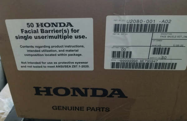Honda Single Use Face Shield Masks PPE - LOT OF 50 - Includes replaceable face shield and head bands