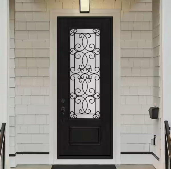 Regency 36 in. X 96 in. 3/4Lite Georgian Decorative Glass RHIS Onyx Mahogany Fiberglass Prehung Front Door