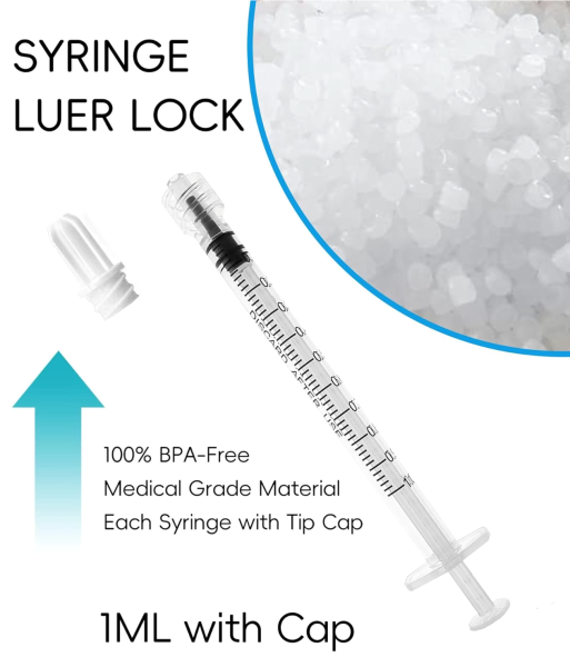 SHIFENG, 1ml Syringe with Luer Lock tip, Pack of 100 (No Needles Included)