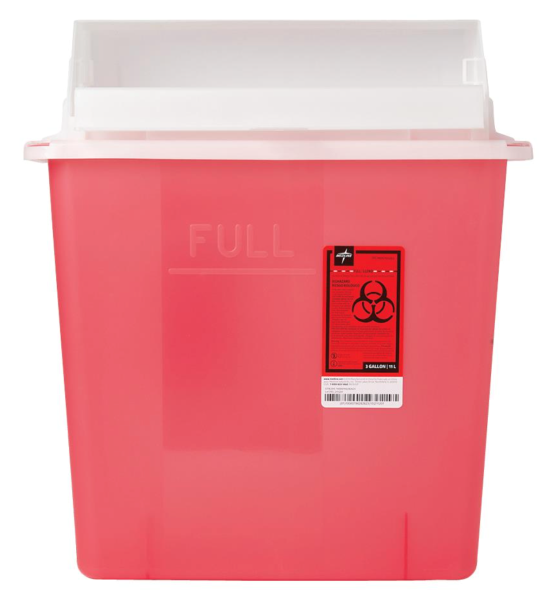 Medline Patient Room Sharps Container with Flap, Red, 3 gal., 10/CS (MDS705204)
